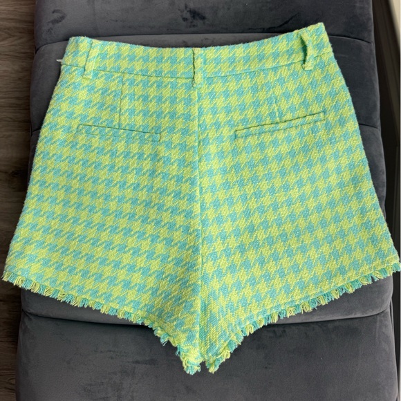 ZARA Tweed Stylish Houndstooth Short in Blue‎ and Green Size Med- B2 - Picture 4 of 5